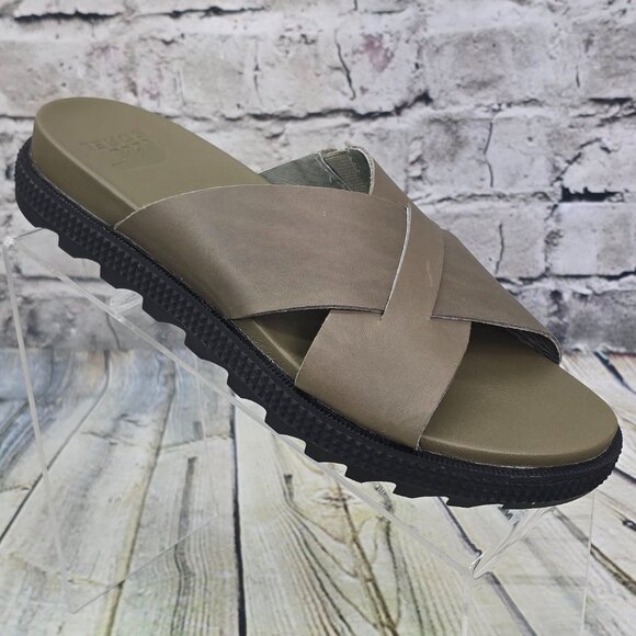 SOREL Roaming Crisscross Slide Sandals Women’s 9.5 Sage Leather Slip-On – NWOT - Picture 1 of 8